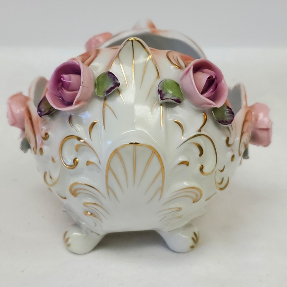 Porcelain applied roses footed centerpiece/planter - Picture 2 of 8